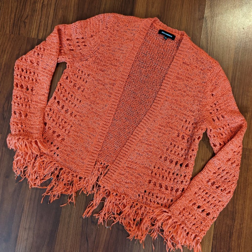 525 America Womens/Ladies size XS Gorgeous Coral/Salmon Fringe Sweater Cardigan